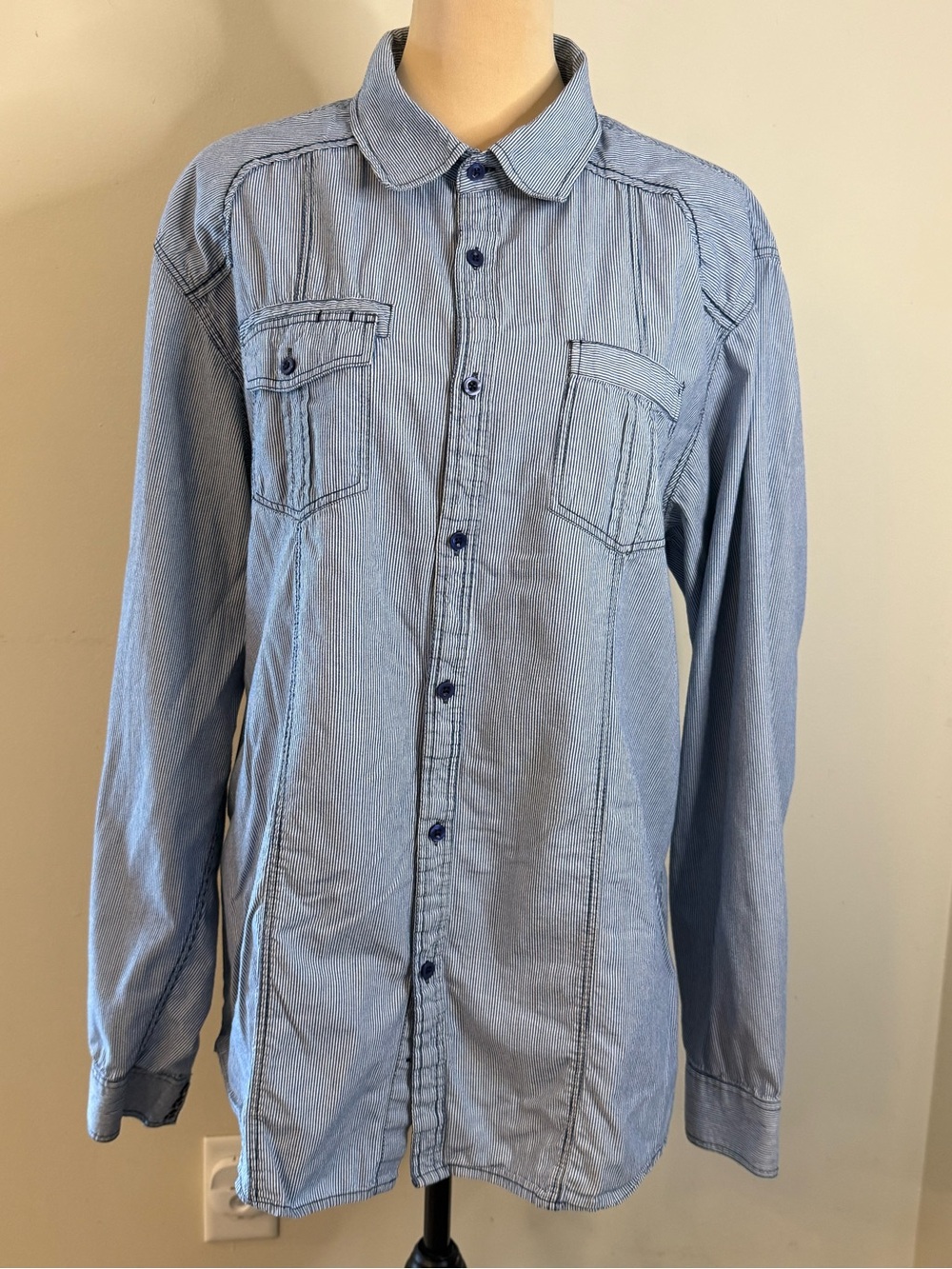 Eighty Eight Platinum button up blue white striped SZ XXL